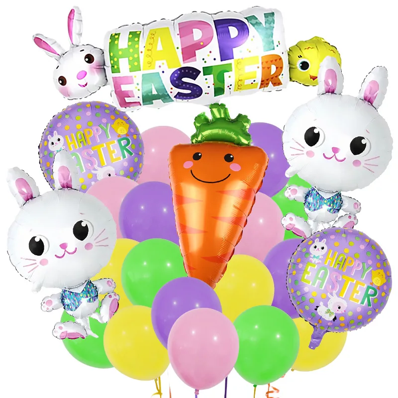 22 Pieces Easter Decoration Cute Bunny Balloon Set Happy Easter Foil Balloons Kids Birthday Party Decoration Supplies Kids Gifts