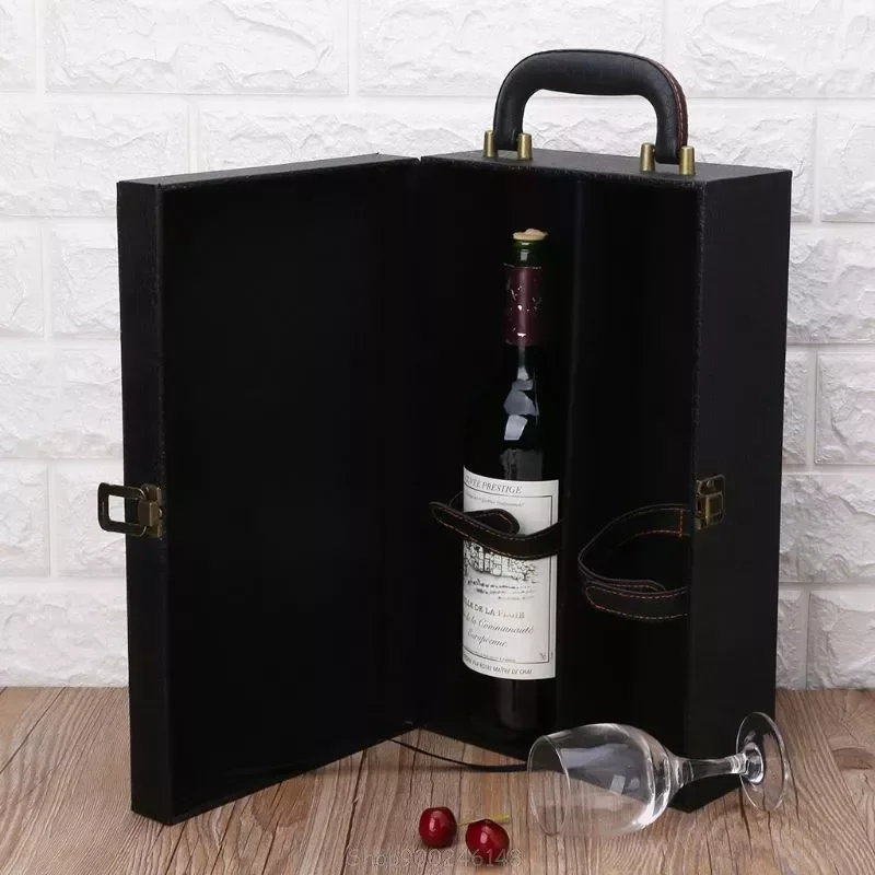 

Wine Bottle Box Leather Luxury Bag 2 Red Wine Champagne Tote Carrier Handle Travel Case Organizer Gift S16 20 Dropship