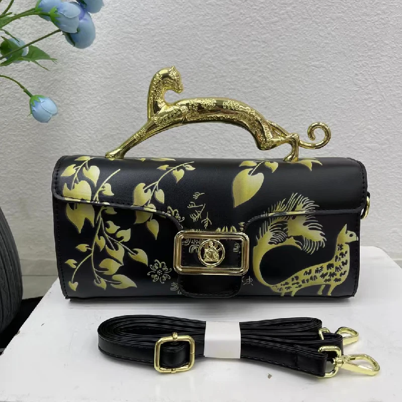

Luxury Brand Handbags For Women Animal Print Golden Metal Handle Bags Shoulder Cross Body Bags Females Bags Leather New Autumn