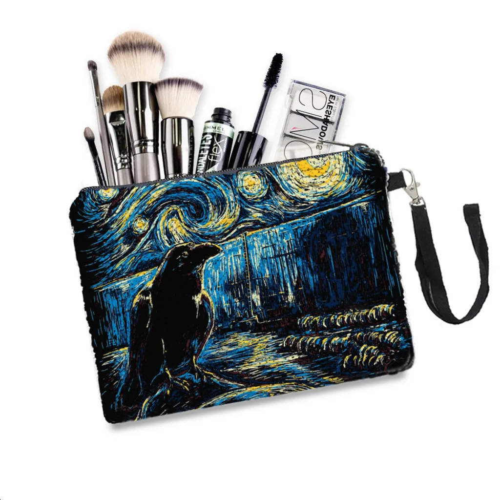 

Starry Night's Watch Sequins Makeup Bag Vincent Van Gogh Women Girl Glitter Portable Cosmetic Bag Zipper Pouchs Travel Storage
