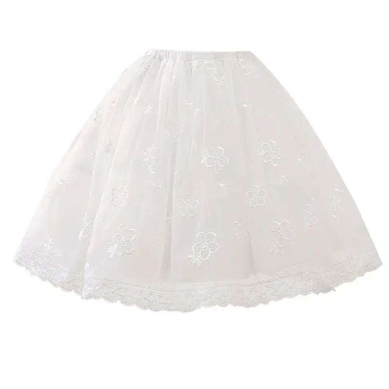 

2021 New Japanese Womens Lolita Layered Cosplay Underskirt Scalloped Lace Trim Embroidery Flower Wedding Dress Petticoat