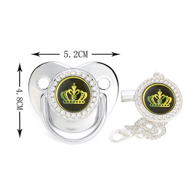 

Crown Silver Luxury Baby Pacifier Clip Bling Chain BPA Free Silicone Infant Rhinestone Nipple Soother Shower Gifts 0-18 Months