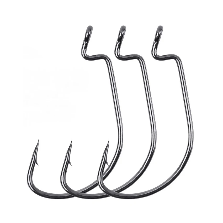 

100pcs Wide Worm Crank Fishing Hooks Big Bass Jig Hook Black Red High Carbon Steel Barbed Fishing Hook for Soft Fishing Lure