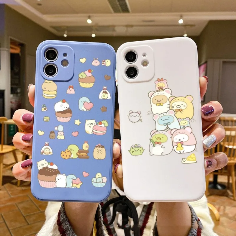 

Cute Sumikko Phone Case For IPhone 14 11 12 13 Pro Max X XR XSMax 6 6S 7 8 Plus SE 2022 Soft Square Color Phone Cover