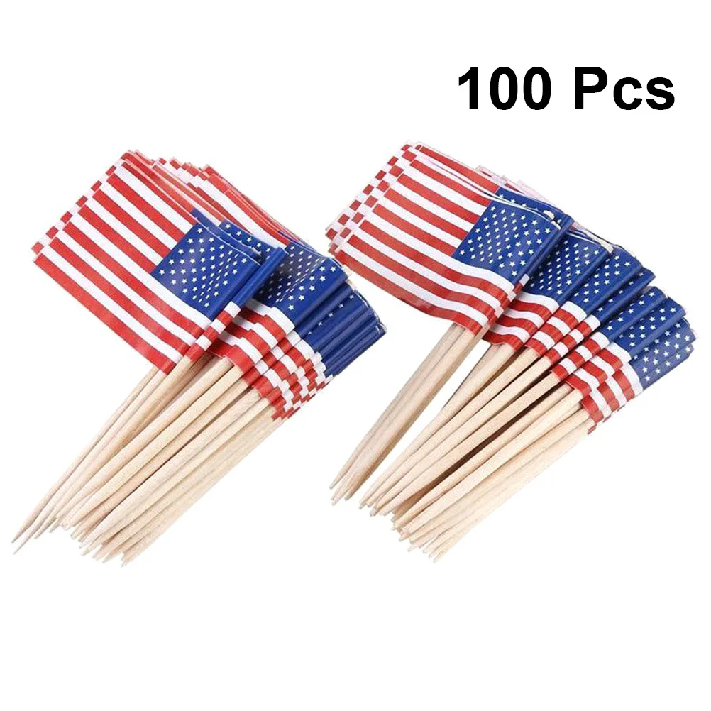 

100pcs World Competitions Party Supplies Cake Flags Topper Hand Held Flags Us Flag Picks American Flag Picks