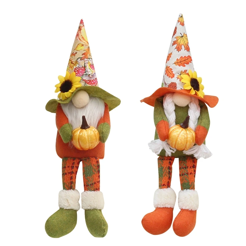

Thanksgiving Gnome Doll Long Leg Holding Pumpkin Autumn Harvest Ornament for Home Farmhouse Kitchen Dining Table Decor