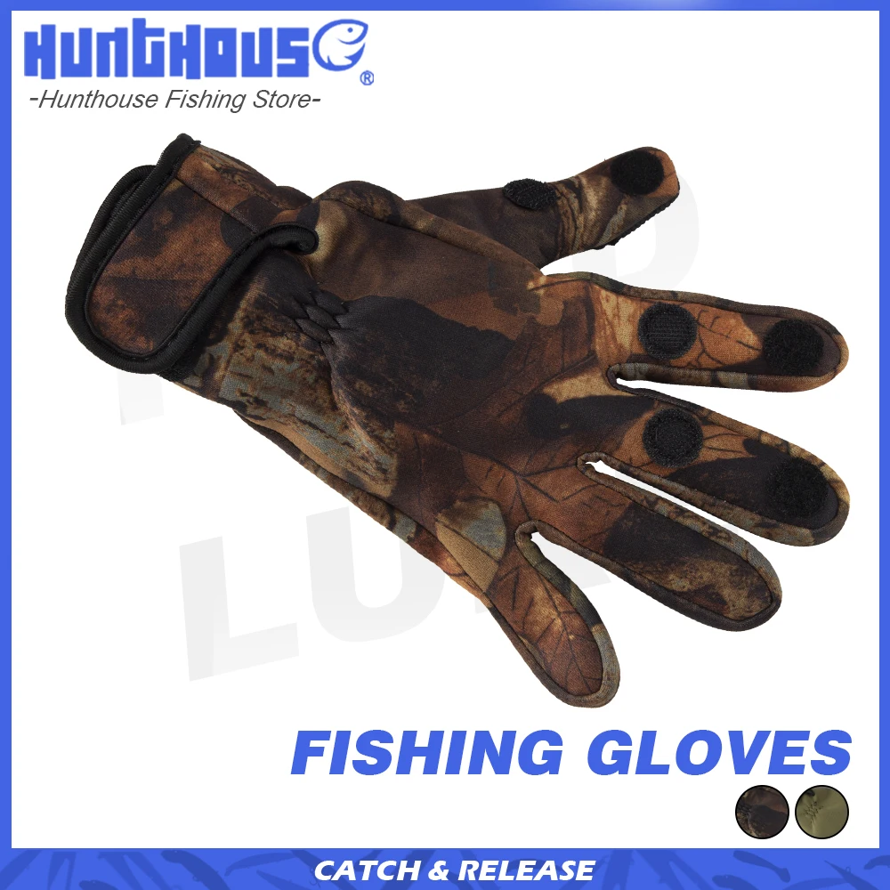 

Hunthouse Winter Fishing Gloves Half Finger Anti-slip Sport Outdoor Angling Waterproof Three Fingers Cut Keep Warm Fish Tackle