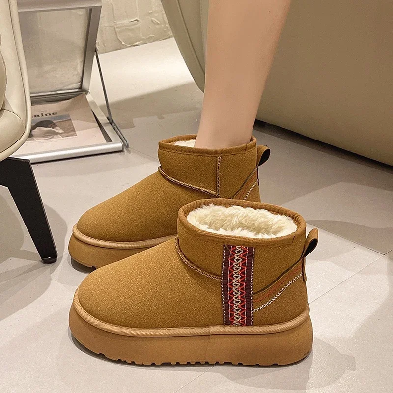 

Women Designer Snow Winter Cowskin Boots Fashion Ladies Platform Fur Boots Classic Ultra Mini Suede Wool Ankle Booties Trendy