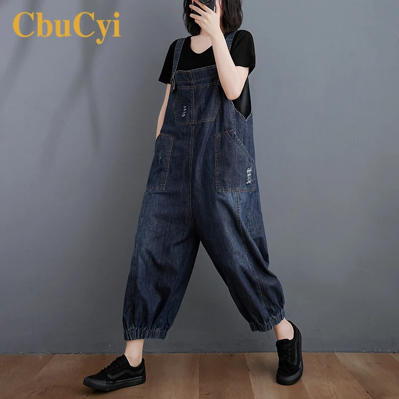 

Oversized Rompers Women Jumpsuits Loose Casual Vintage Denim Jumpsuit Women Elegance Overalls Female Clothing Long Jump Suit