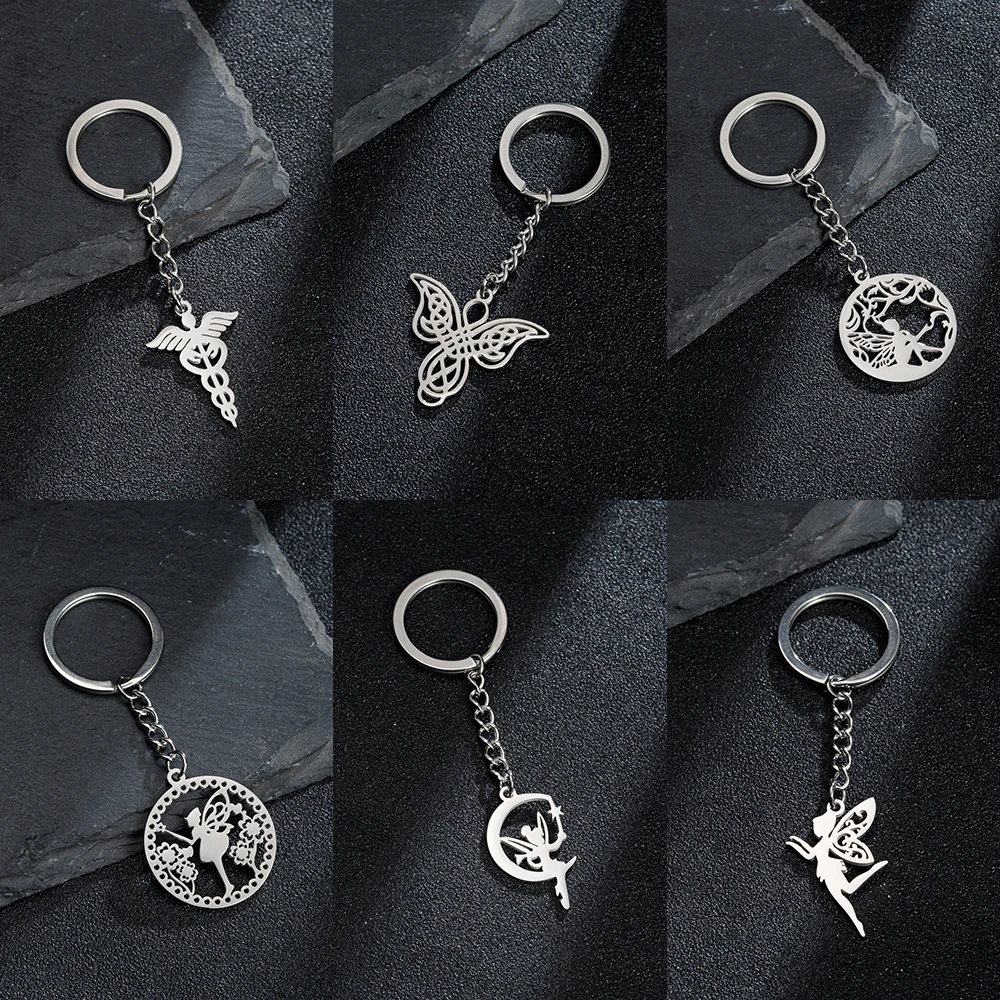 

Lucky Angel Stainless Steel Keychain For Women Birthday Gifts Mini Cartoon Car Keyholder Hook For Girls Keyring Accessories