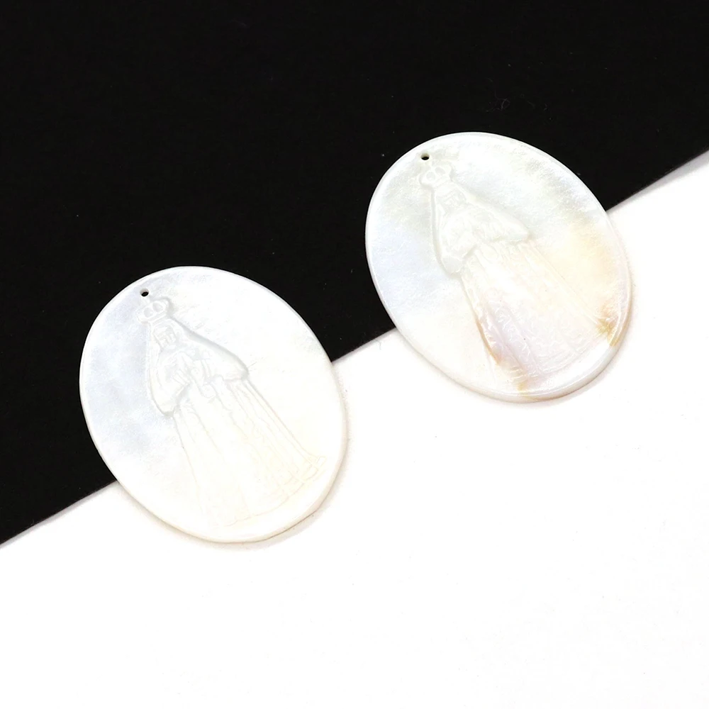 Овальный кулон с резным узором из натуральной пресноводной ракушки, 30 х39 мм