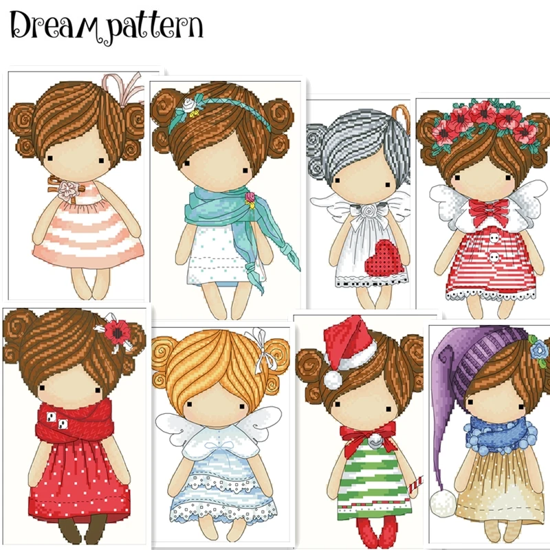 

The wreath angel cross stitch package magic doll DMC linen aida 14ct 11ct flaxen cloth kit embroider DIY handmade needlework