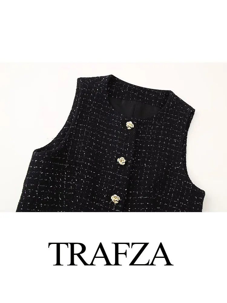 Костюм брючный женский с круглым вырезом модный однобортный жилет на пуговицах