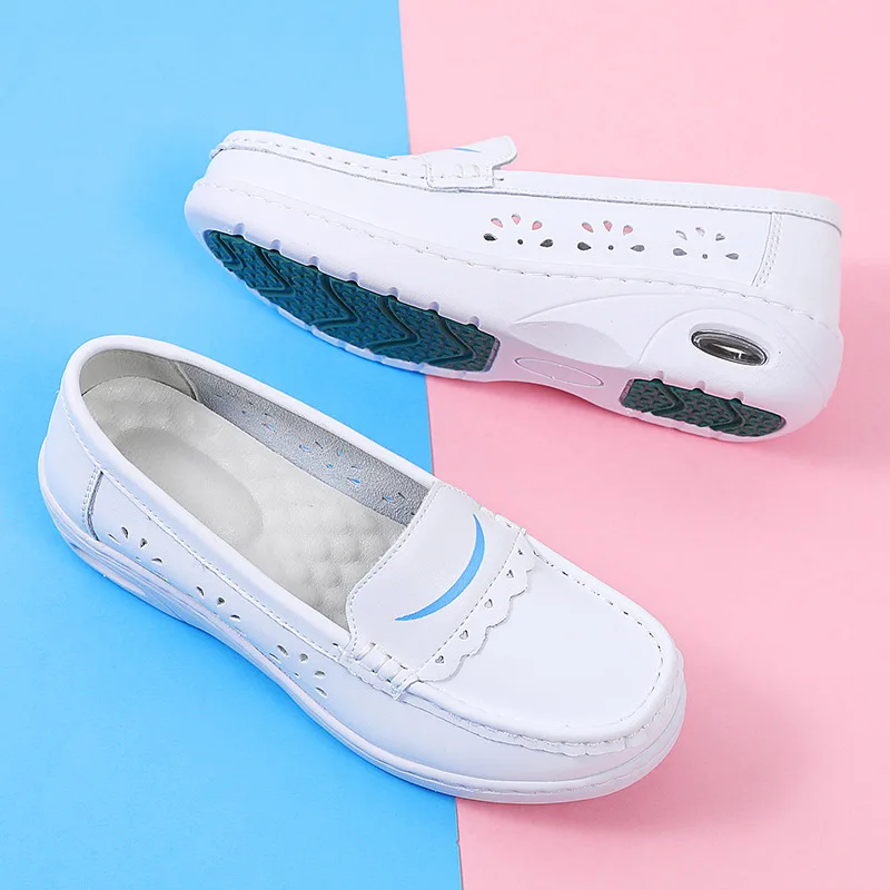 

New air cushion nurse shoes Women's soft sole comfortable anti-slip middle heel hollowed-out medical work small white shoes