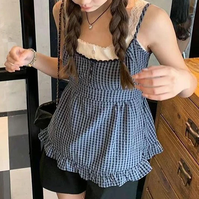 CIBBAR Y2K Короткий Клетчатый Топ С Принтом Женская Винтажная Лоскутная Футболка В