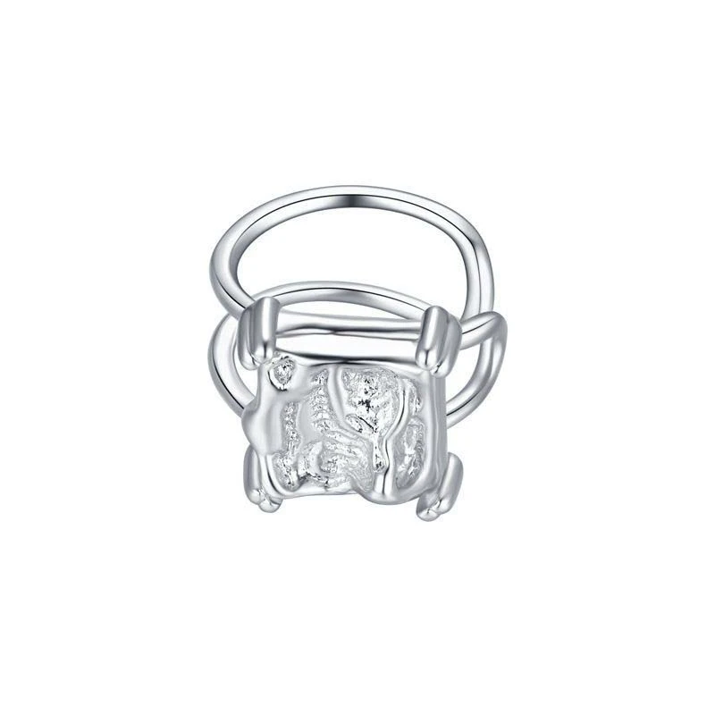 

PTQASP New Fashion Metal Irregular Lava Square Ring for Women Vintage Elegant Silver Color Pearl Opening Adjustable Rings Party