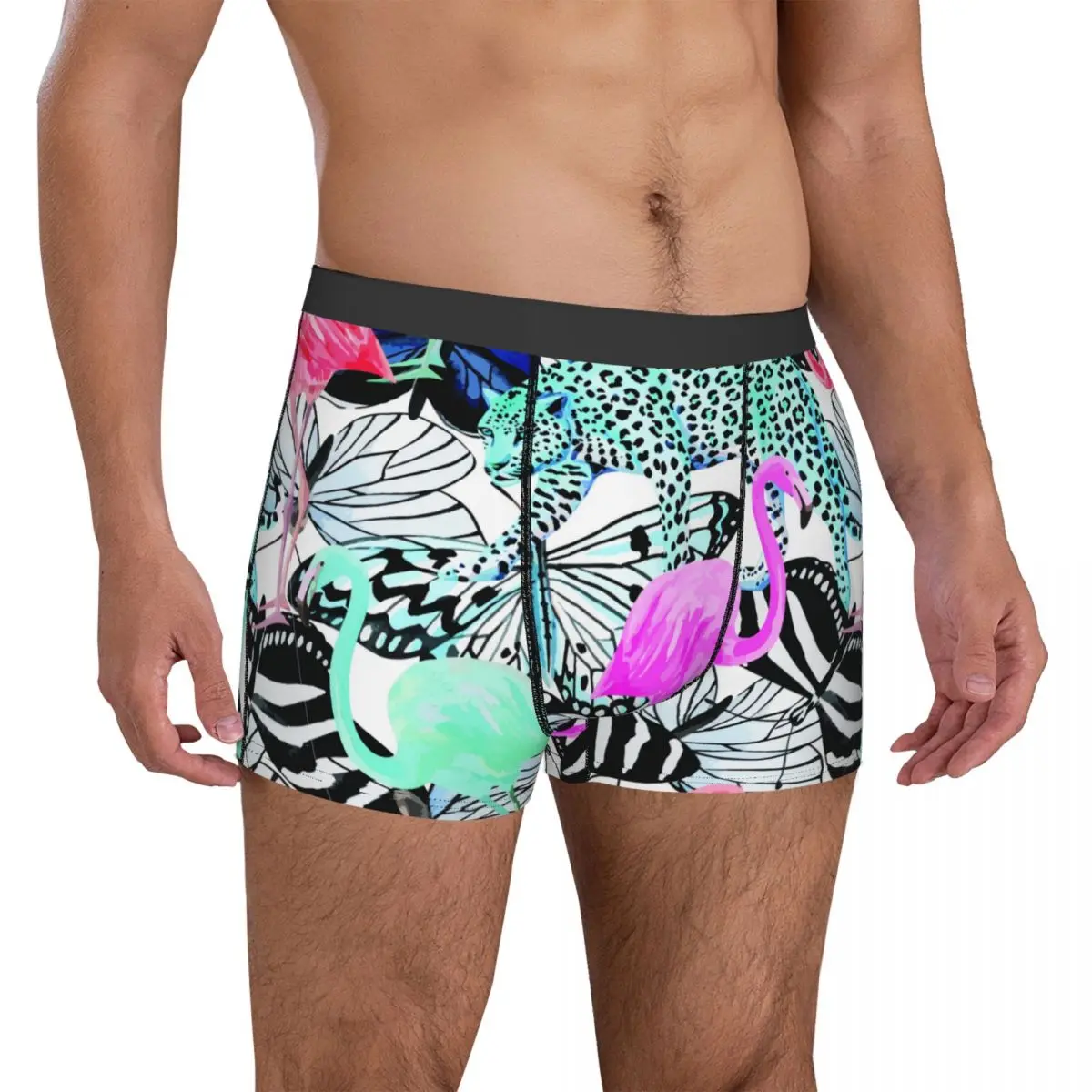 

Cheetah Animals Trendy Underwear Flamingo Butterfly Print Stretch Underpants Print Boxer Brief 3D Pouch Males Large Size Trunk