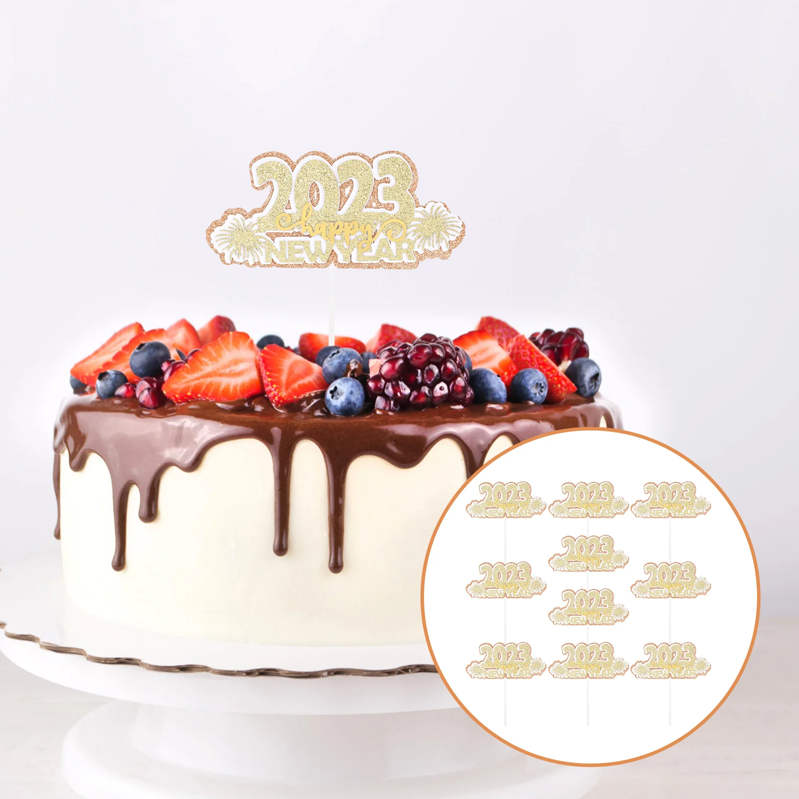 

Cake Picks New Toppers Cupcake Party Dessert Year Decoration Decorations Topper Fruit Inserts Eve Decorative Happy Holiday Years