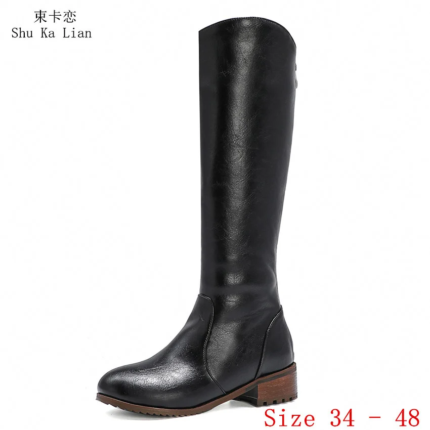 

Spring Autumn Women Knee High Boots Low Med Heel Shoes Woman Thigh High Long Boots Plus Size 34 - 48