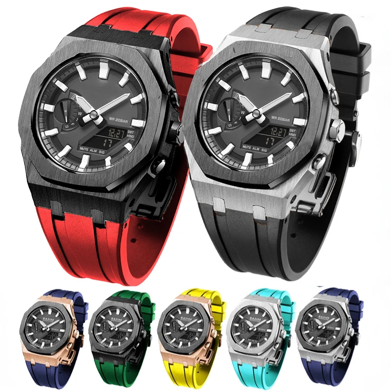 Rubber Strap+Metal Case For Casio GM2100 Gen5 Modification Kit Stainless steel Cover For Casioak G-Shock GM-2100 Bracelet Belt