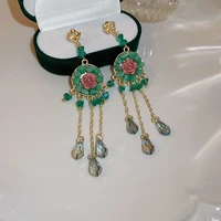 new bohemian jewelry green crystal flower long earrings for women ethnic accessories waterdrop pendant dangle pendientes brincos
