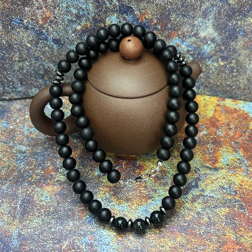 AAA черный тигровый глаз турмалин мужское ожерелье из бисера натурального камня