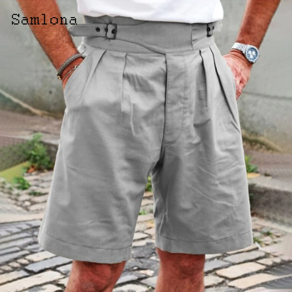 Samlona 2022 Stylish simplicity Men Shorts Multi-pockets Skinny Short Bottoms Summer Casual All-match Fashion solid Beach Shorts