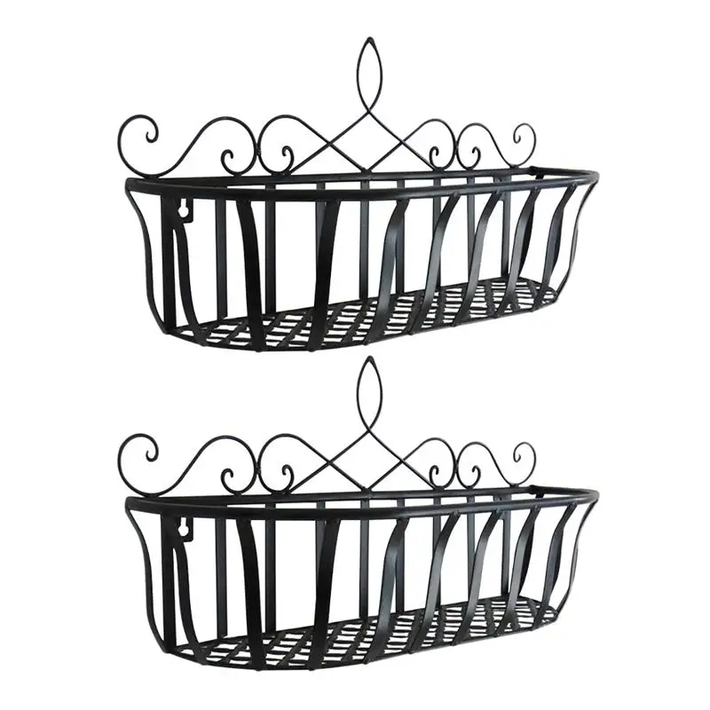 

2pcs Wrought Iron Shelf Wall-mounted Storage Rack Basket Wall Flowerpot Rack