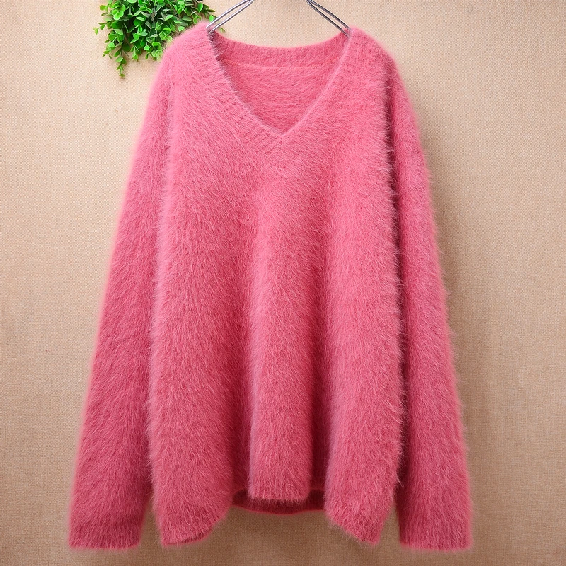 Женская весенне-зимняя одежда волосатый ангорский кролик вязаный пуловер с