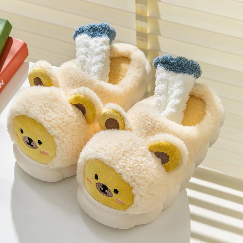 

Women Bear Slippers Cute Cartoon Plush Warm Platform Indoor Shoes Winter Woman Home Slides Thick Sole Flat Cotton Slippers