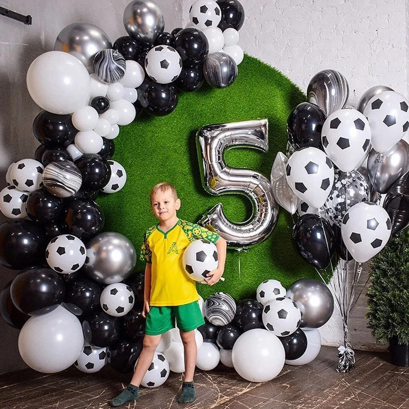 

83Pcs Football Balloon Garland Arch Kits Black Agate Soccer Printed Latex Ballons Birthday Party Decorations Baby Shower Globo
