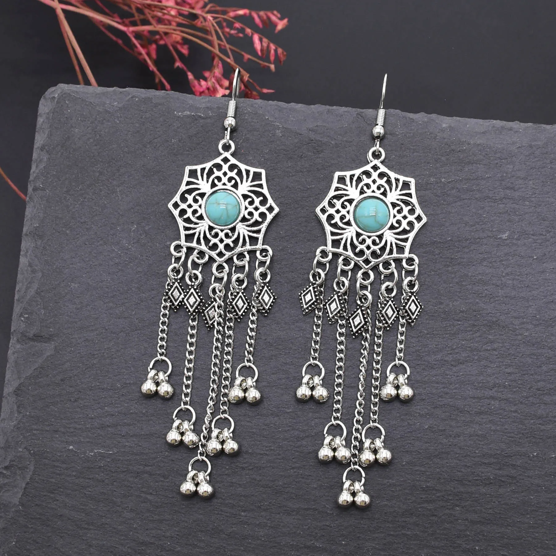 Богемные традиционные бирюзовые бусины с кисточками женские Подвесные серьги