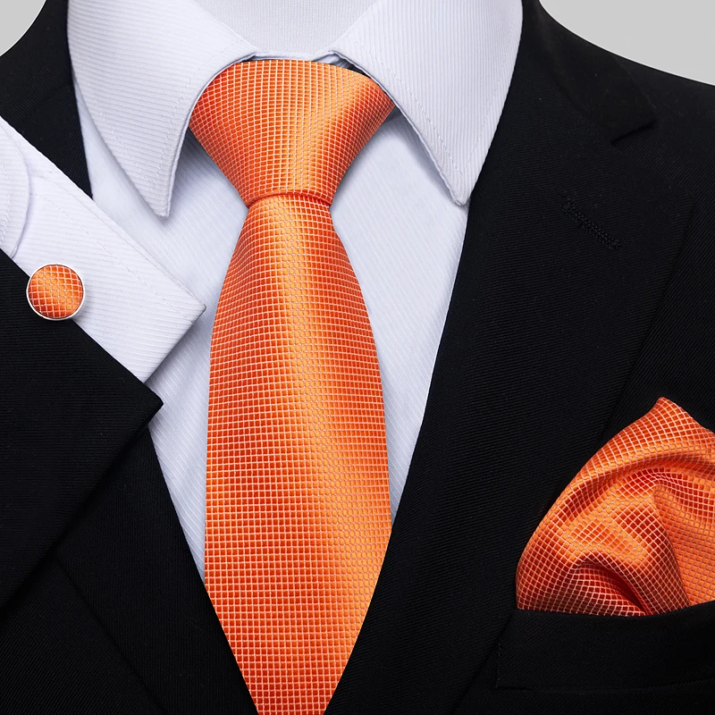 Fashion Brand Nice Handmade Silk Tie Handkerchief Cufflink Set For Men Necktie Orange Paisley Shirt Accessories lover's day