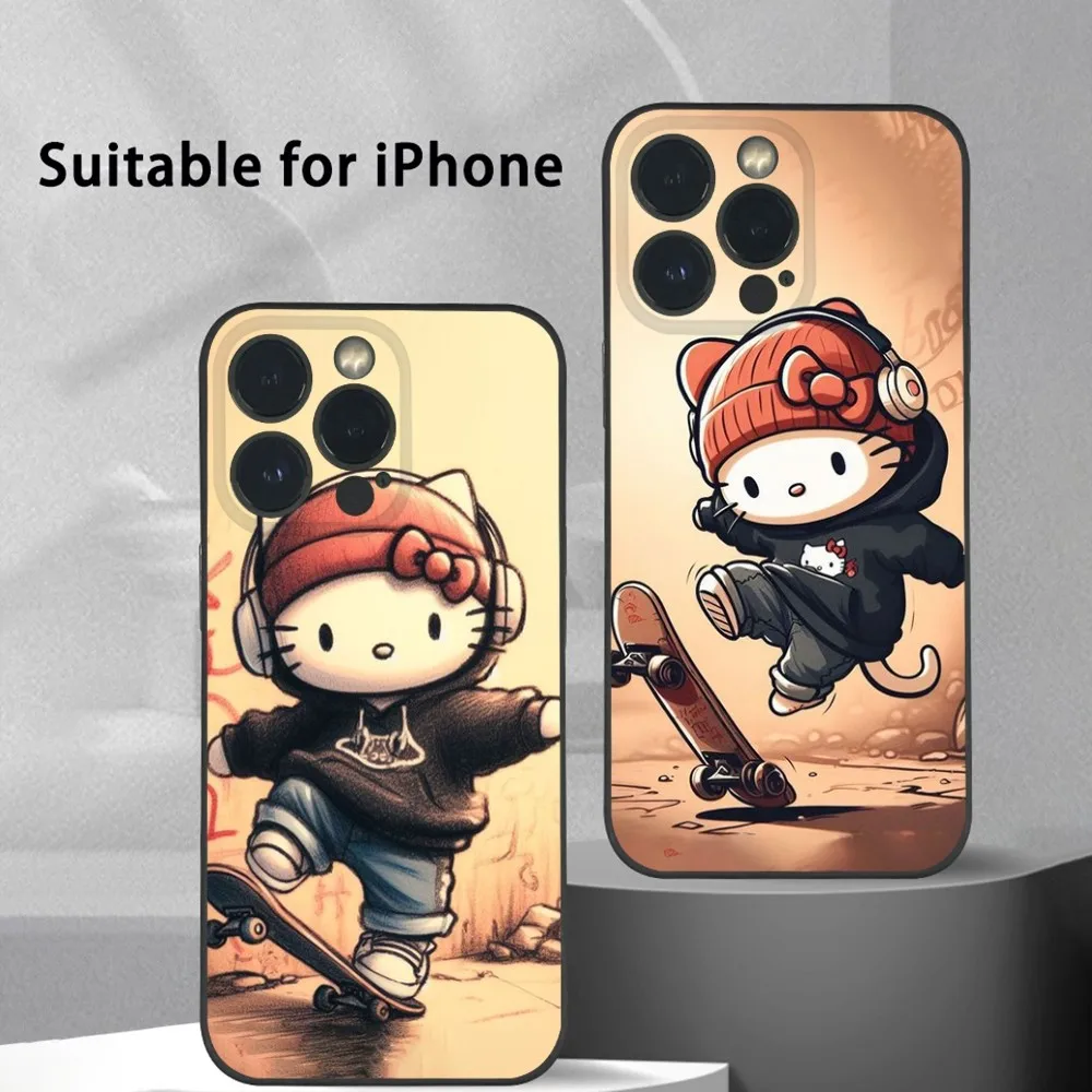 Чехол для телефона Hello Kitty Cool Skateboards iPhone 15 14 13 12 11 Pro Xs Max Mini XR X 78 Plus черный матовый
