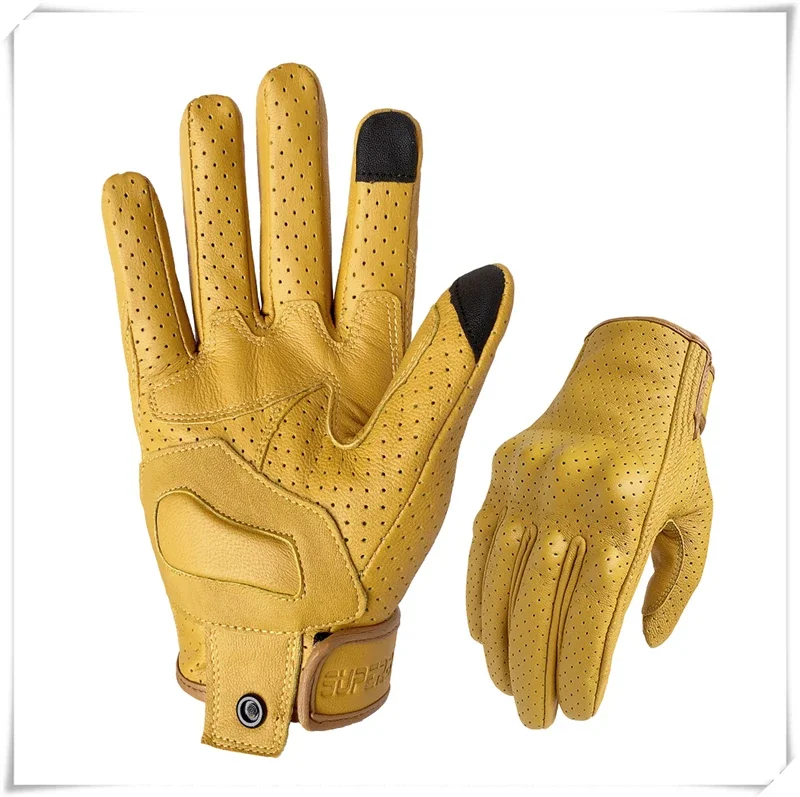 Мотоциклетные Перчатки из натуральной кожи для мужчин летние митенки езды на