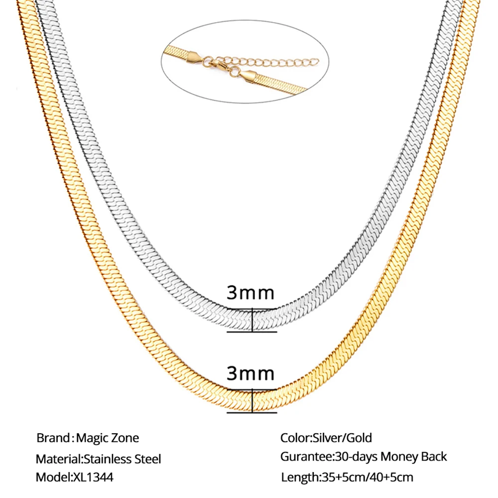 Женское колье-чокер из нержавеющей стали с плоским лезвием и змеиным плетением