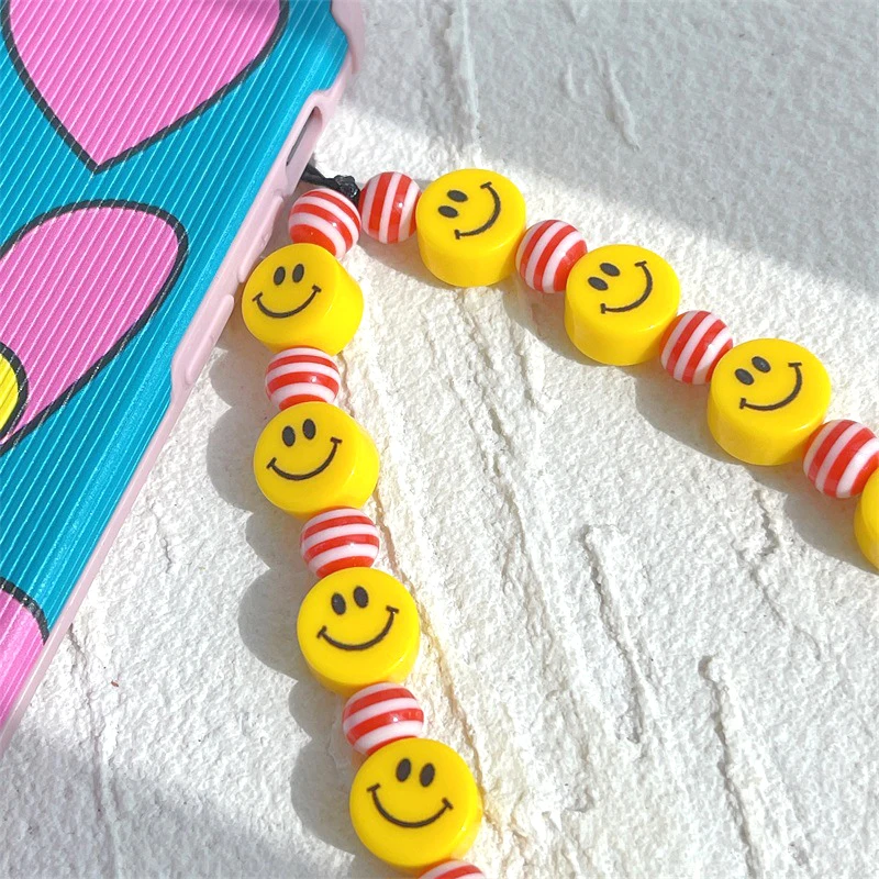 Striped Smiley Key Chain Ladies Fashion Cute Romantic Vintage Keychain Charm Korea 90s Aesthetic Phone Chain Decoration Gift New