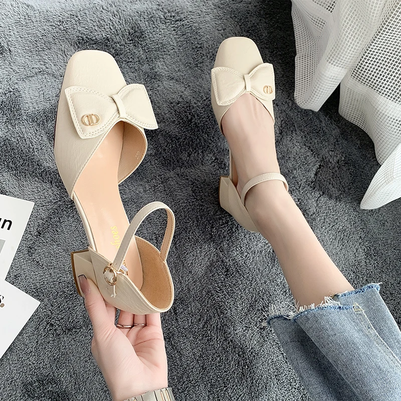 

Med Shoes Slippers Soft Slides Cover Toe Fashion Slipers Women Heeled Mules Comfort Luxury 2021 High Rubber Spring Rome Pumps