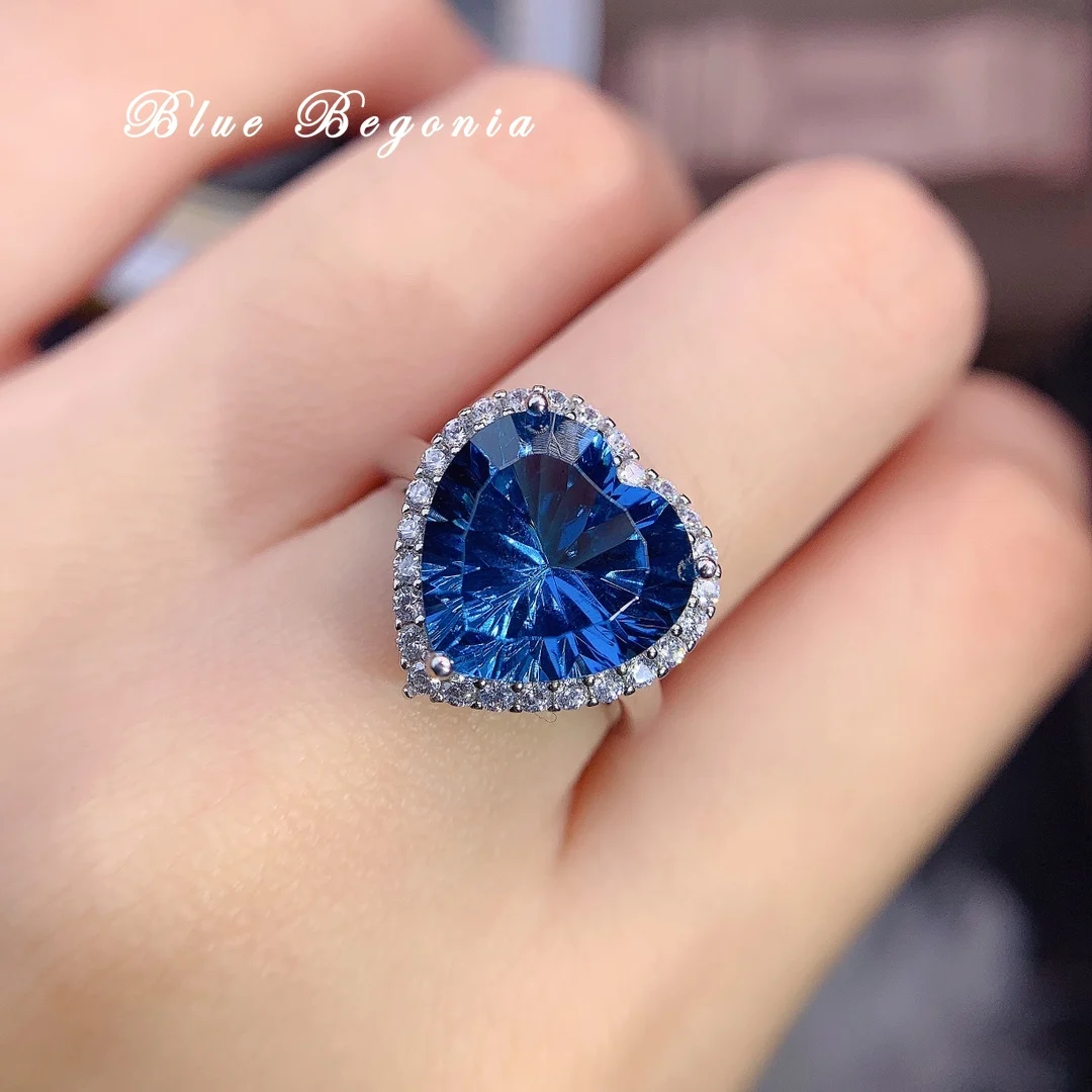 

Big 12MM Natural Topaz Ring 925 Sterling Silver Gemstone Jewelry for Women Wedding Engagement Gift
