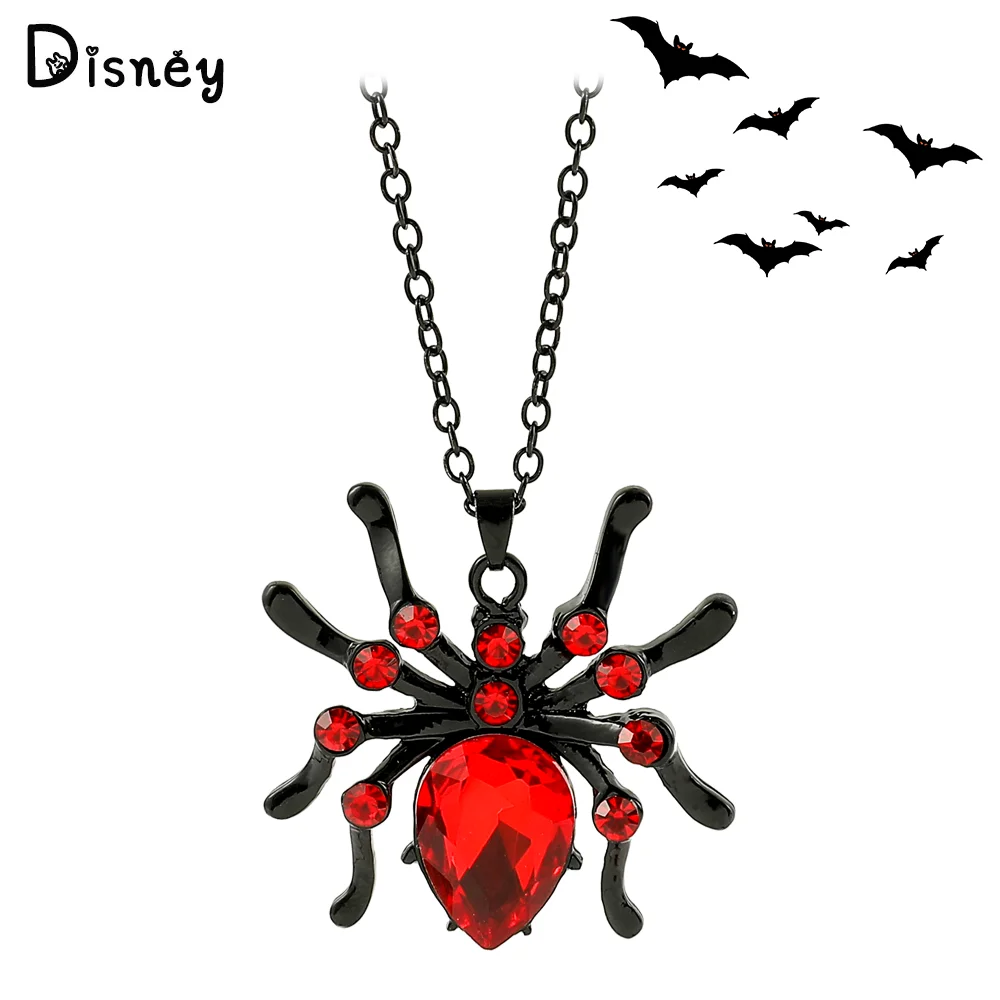

Gothic Spider Necklace Creative Jewelry Red Rhinestones Ruby Alloy Spider Pendant Necklace Halloween Party Fashion Accessories