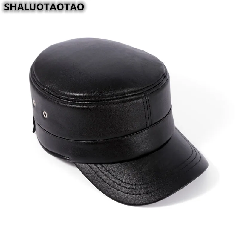 

Men's Leather Hat Spring Autumn Winter Hats Genuine Leather Sheepskin Caps Women's Military Snapback Flat Cap Gorra New