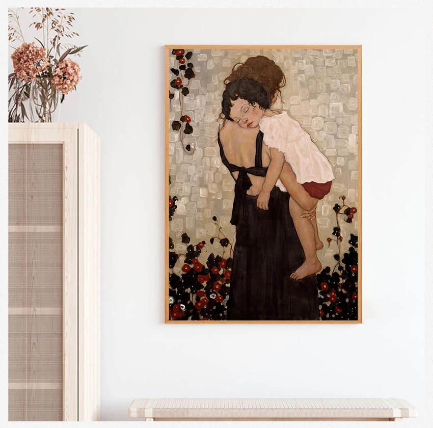 

Картина маслом на холсте «ребенок» для гостиной, домашний декор, Картина на холсте «синьци Густав Климт», плакат и печать на холсте «мама»