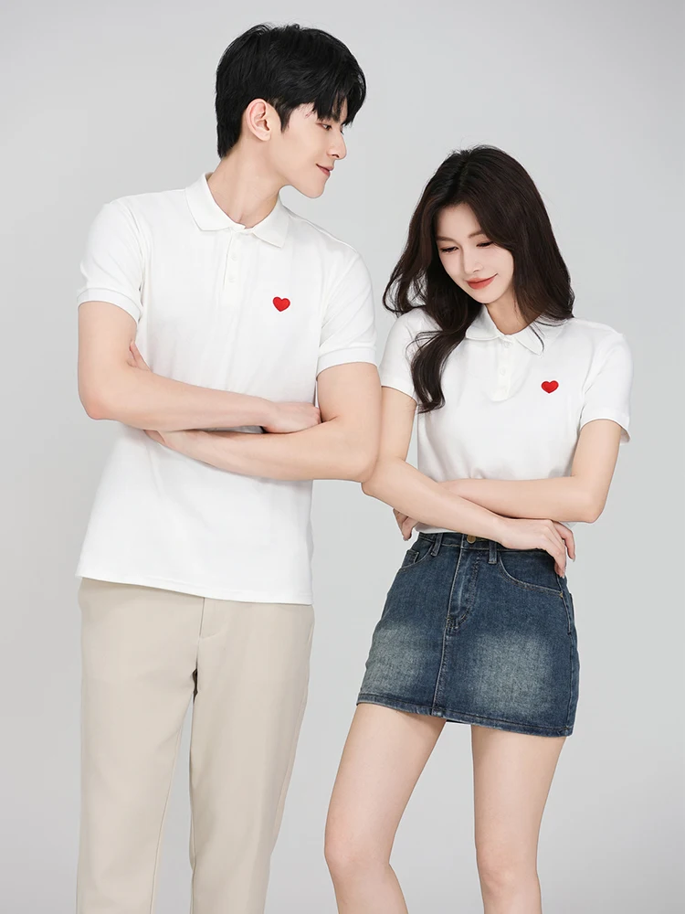 2024 Couple look Summer Clothing Pure Cotton Short sleeve Advanced Sense Polo Shirt T-shirt Wedding Photo Registration White ...