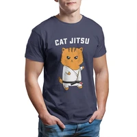 mens cat jitsu print t shirt cute anime cartoon printed shirt 100 cotton solid color short sleeve t shirts tops for male