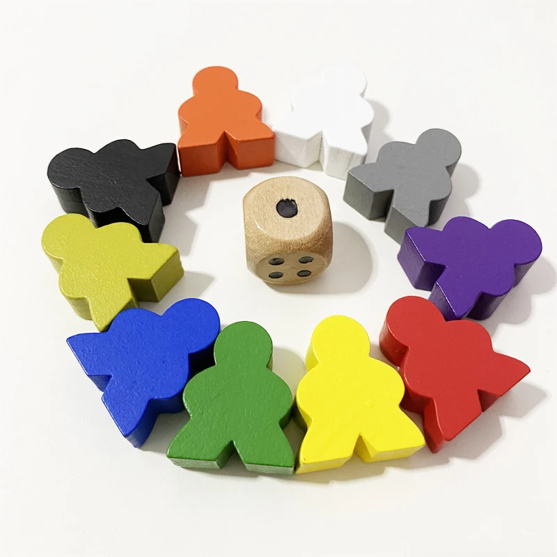 

10PCS 24*19*10MM Big Size Wooden Humanoid Chess Pieces+1 Piece 16mm Wooden Dice For Board Game Accessories