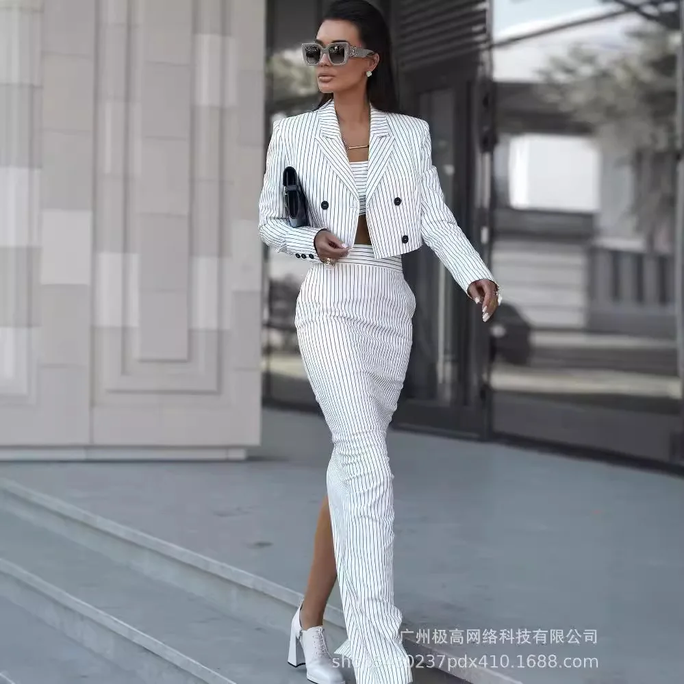 Комплект женской одежды из 2 предметов повседневный пиджак на пуговицах с