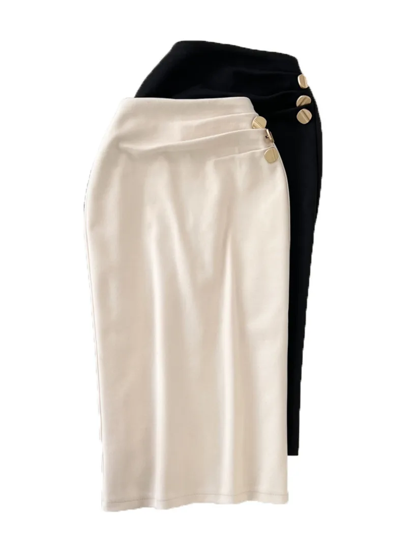 

Foamlina Korean Fashion Women Skirt 2022 New Autumn High Waist Slim Bodycon Knee Lnegth Back Slit Office Work Pencil Skirts