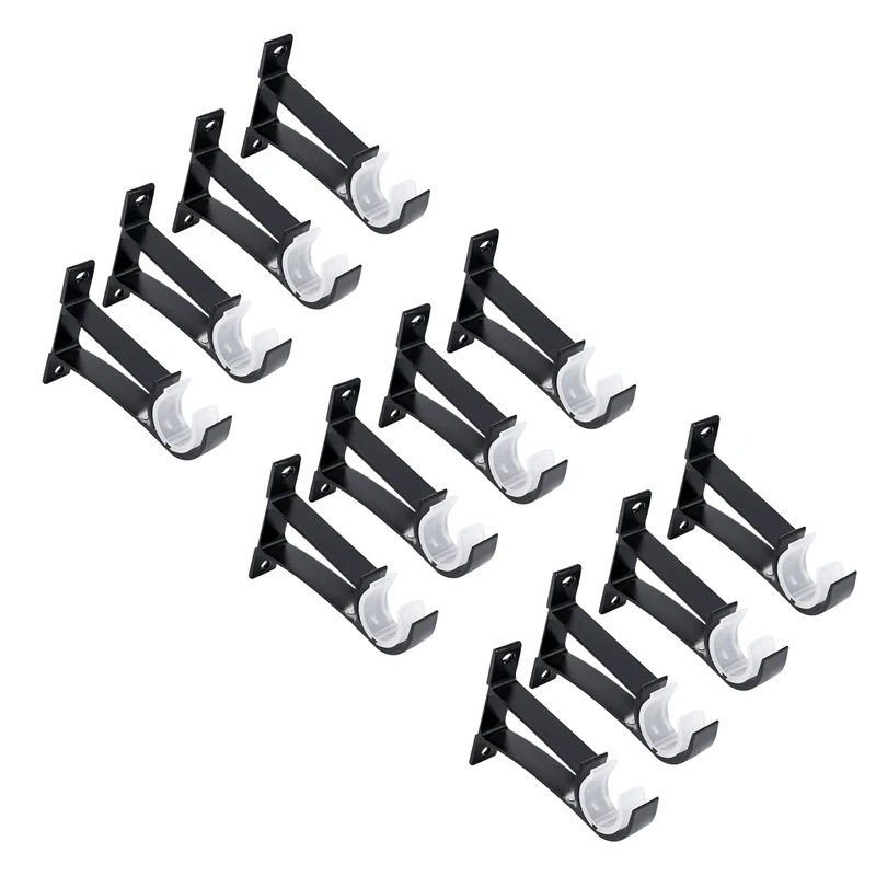 

12 Pack Single Curtain Rod Brackets For Drapery Rod Aluminum Alloy Heavy Duty Curtain Rod Holders (Black)