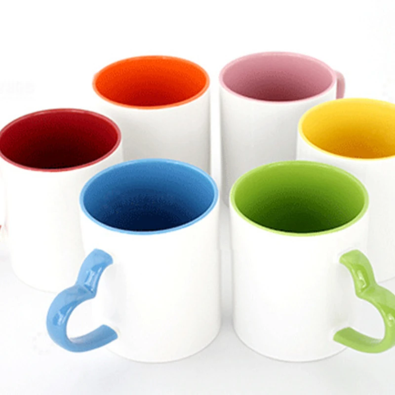 

Coated Mug Heart-shaped Handle Inner Color Cup Ceramic Cupn Creative Kupa Bardak Heat Transfer Image Cup