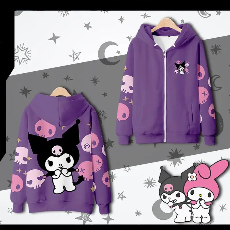 

KAWAII Sanriod Anime peripherals Series Kuromi zipper sweatshirt Two dimensions sweet Japanese coat clothing BABY Boy Girls Gift